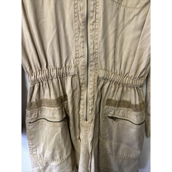 Anthropologie Tan Utility Romper Shorts Collared Zip Pockets Jumpsuit Size Small - Picture 2 of 8